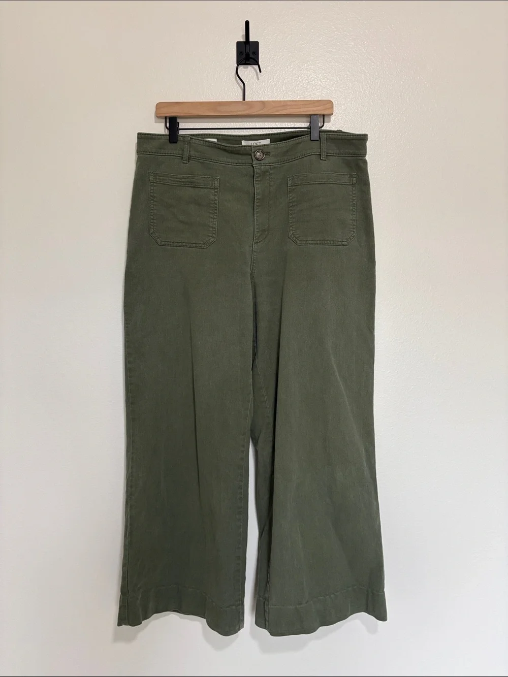 Ann Taylor LOFT The Palmer Wide Leg High Rise Twill Trouser Pant Green 14 - Picture 3 of 10
